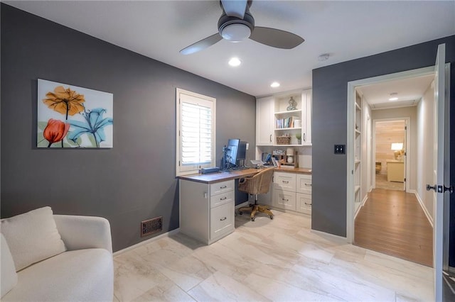 6 Mohave Dr, Lake Winnebago, MO 64034 - office space featuring a ceiling fan, built in desk, and recessed lighting