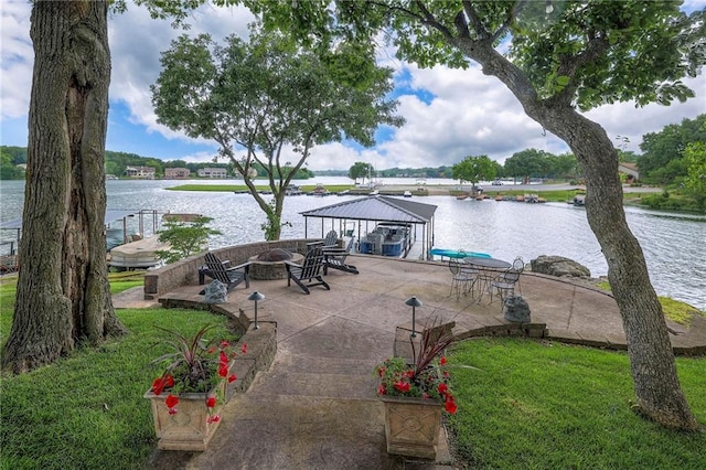6 Mohave Dr, Lake Winnebago, MO 64034 - water view with a gazebo and a fire pit