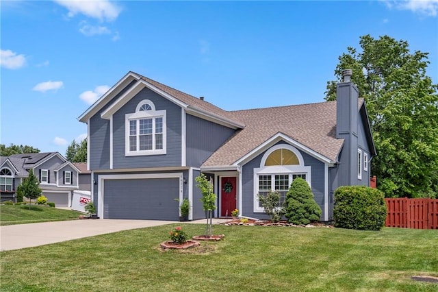 16778 W 156th Ter, Olathe, KS 66062 - traditional-style house with driveway, an attached garage, a chimney, and a shingled roof