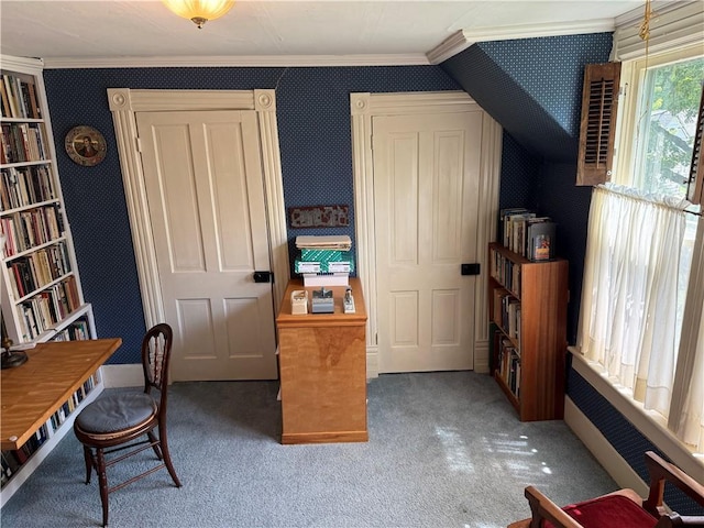 222 W Gay St, Warrensburg, MO 64093 - carpeted home office featuring ornamental molding