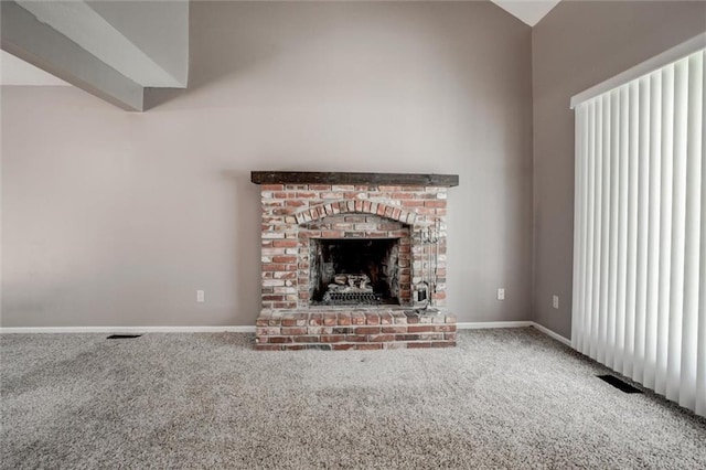 10151 W 84th St, Overland Park, KS 66212 - unfurnished living room featuring carpet, a fireplace, and high vaulted ceiling