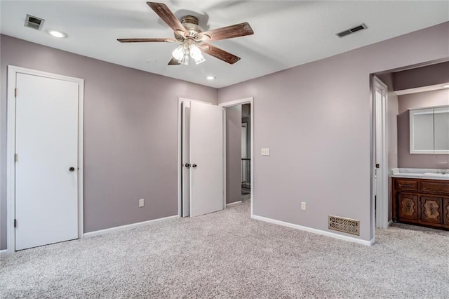 10151 W 84th St, Overland Park, KS 66212 - unfurnished bedroom featuring carpet floors, connected bathroom, recessed lighting, and a ceiling fan