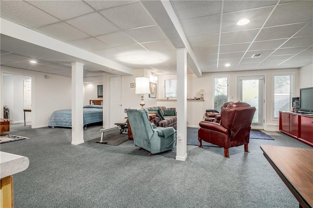 17801 E 30th St S, Independence, MO 64057 - living area featuring a drop ceiling, carpet flooring, and recessed lighting