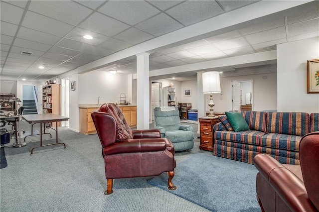 17801 E 30th St S, Independence, MO 64057 - living area featuring carpet floors, bar area, and a drop ceiling