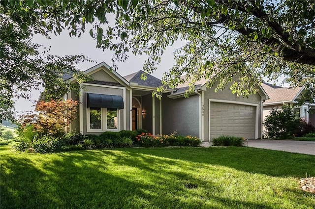 12546 Augusta Dr, Kansas City, KS 66109 - single story home featuring a front yard, stucco siding, an attached garage, and concrete driveway