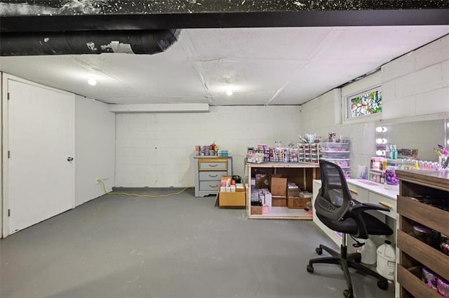 919 Walnut St, Leavenworth, KS 66048 - office area with concrete flooring and concrete block wall