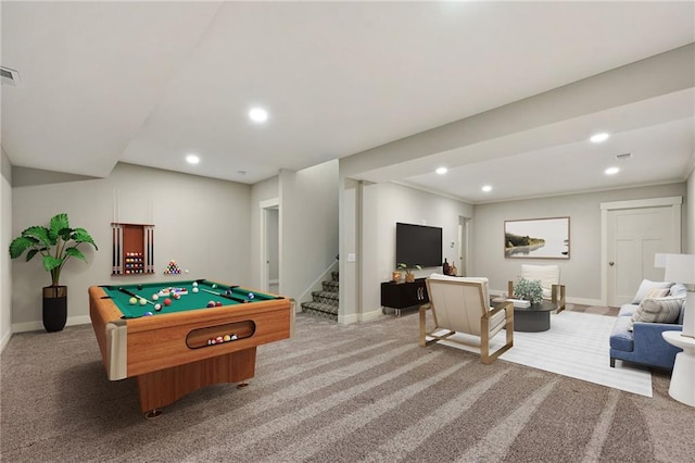 3225 SW Longview Rd, Lees Summit, MO 64081 - recreation room featuring light colored carpet, recessed lighting, and billiards