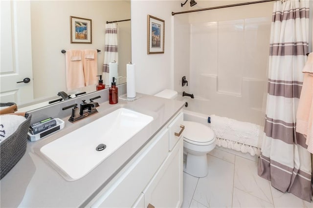 1301 NE 123rd St, Kansas City, MO 64165 - full bath featuring vanity, marble finish flooring, and shower / bath combo with shower curtain