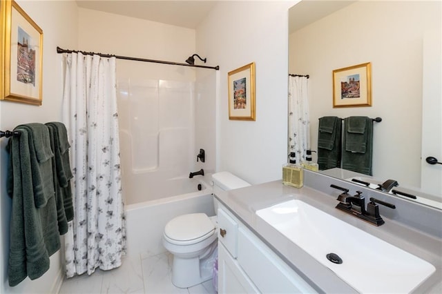 1301 NE 123rd St, Kansas City, MO 64165 - full bathroom with vanity, marble finish floors, and shower / bath combination with curtain