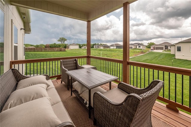 1301 NE 123rd St, Kansas City, MO 64165 - wooden deck featuring a yard, outdoor dining area, an outdoor hangout area, and a residential view