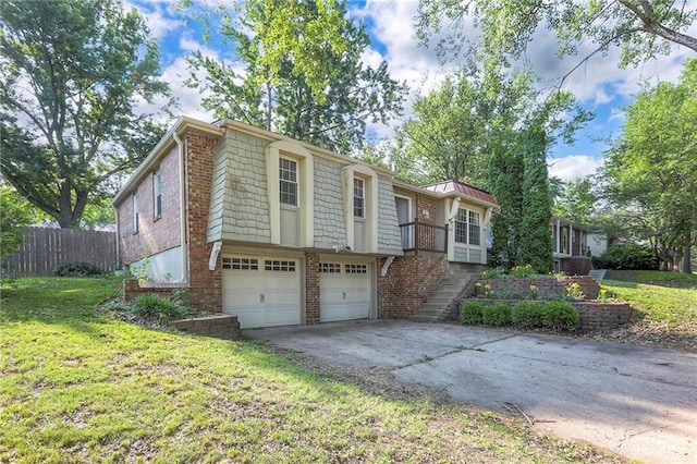 1108 NW Canterbury Rd, Blue Springs, MO 64015 - view of front of house featuring brick siding, concrete driveway, an attached garage, and stairway