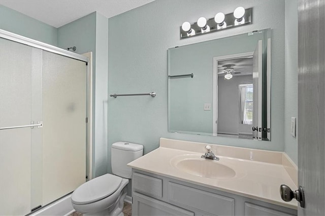 5626 NW Moonlight Meadow Ct, Lees Summit, MO 64064 - full bath featuring a shower stall, vanity, and ceiling fan