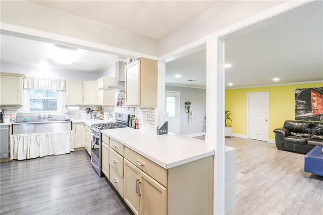 2633 E Langsford Rd, Lees Summit, MO 64063 - kitchen with appliances with stainless steel finishes, wall chimney exhaust hood, plenty of natural light, light countertops, and recessed lighting