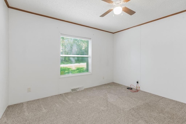 81 Enchanted Ln, Linn Valley, KS 66040 - unfurnished room with ornamental molding, carpet floors, ceiling fan, and a textured ceiling