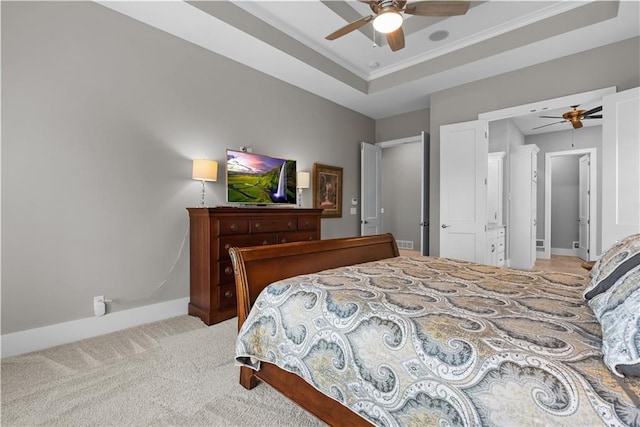 4915 NW Canyon Ct, Lees Summit, MO 64064 - bedroom with light carpet, ornamental molding, and ceiling fan