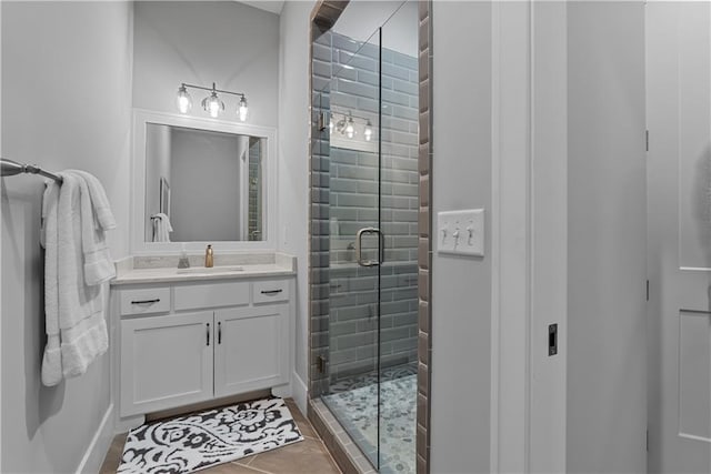 4915 NW Canyon Ct, Lees Summit, MO 64064 - full bath featuring vanity, a shower stall, and tile patterned floors