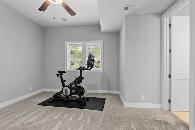 4915 NW Canyon Ct, Lees Summit, MO 64064 - workout room featuring a ceiling fan and carpet floors