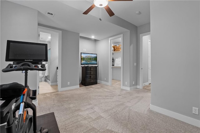 4915 NW Canyon Ct, Lees Summit, MO 64064 - workout room with a ceiling fan and light carpet