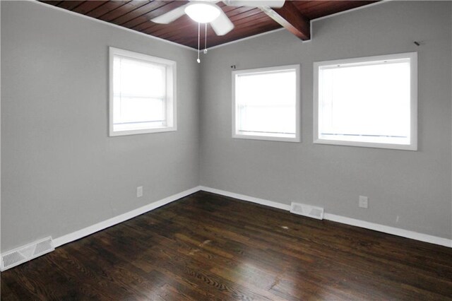 12507 E 46th Ter S, Independence, MO 64055 - empty room with a wood ceiling with exposed beams, ceiling fan, and wood finished floors