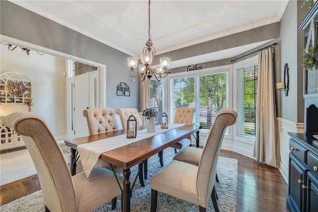 1617 Summit Valley Ln, Lees Summit, MO 64081 - dining area with a chandelier, dark wood finished floors, and ornamental molding