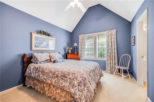 1617 Summit Valley Ln, Lees Summit, MO 64081 - bedroom featuring light colored carpet, a ceiling fan, ensuite bath, and high vaulted ceiling