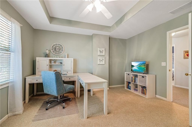 1617 Summit Valley Ln, Lees Summit, MO 64081 - home office featuring light colored carpet, plenty of natural light, and a raised ceiling