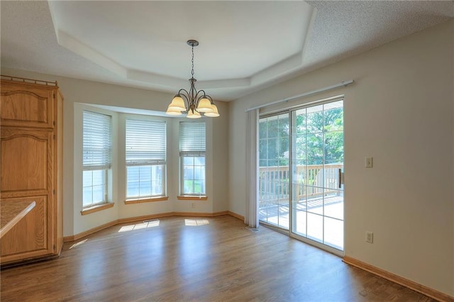 1733 NE Ridgeview Dr, Lees Summit, MO 64086 - unfurnished room with a raised ceiling, a chandelier, and light wood-style floors