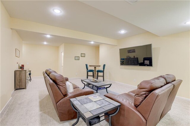 8604 NE 103rd St, Kansas City, MO 64157 - living room featuring light colored carpet and recessed lighting
