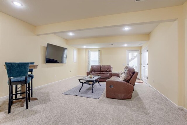 8604 NE 103rd St, Kansas City, MO 64157 - carpeted living room with recessed lighting and beam ceiling
