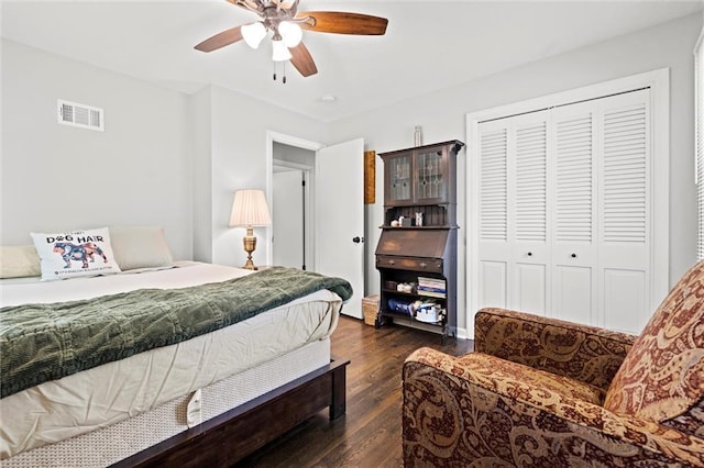 101 W 116th St, Kansas City, MO 64114 - bedroom with a closet, dark wood-type flooring, and ceiling fan