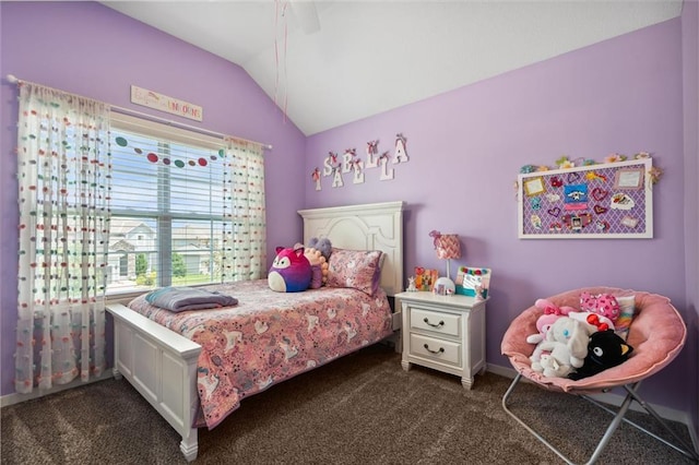 24631 W 126th St, Olathe, KS 66061 - bedroom with lofted ceiling, dark colored carpet, and ceiling fan