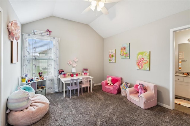 24631 W 126th St, Olathe, KS 66061 - rec room with ceiling fan, carpet floors, and lofted ceiling