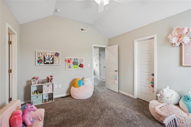24631 W 126th St, Olathe, KS 66061 - game room with ceiling fan, carpet floors, and vaulted ceiling