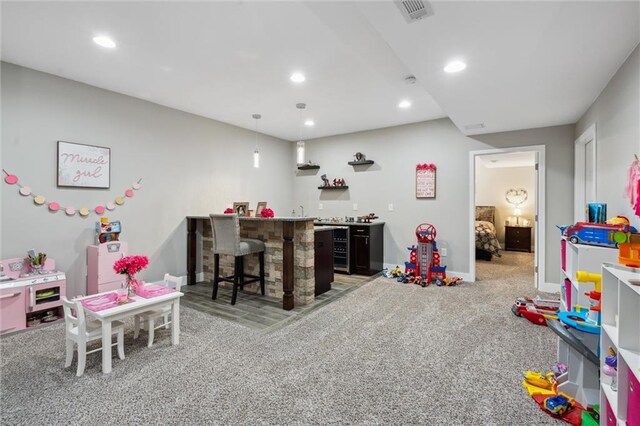 24631 W 126th St, Olathe, KS 66061 - rec room featuring bar with sink, recessed lighting, and carpet floors