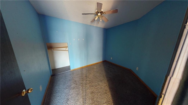 526 S W St, Nevada, MO 64772 - carpeted spare room featuring ceiling fan and baseboards