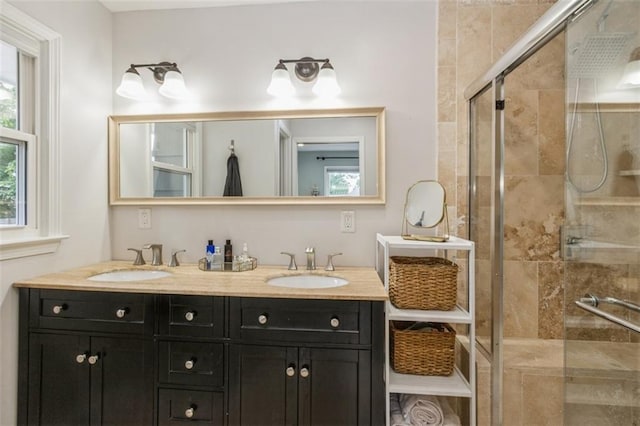 7718 Pawnee St, Prairie Village, KS 66208 - full bathroom featuring a shower stall and double vanity