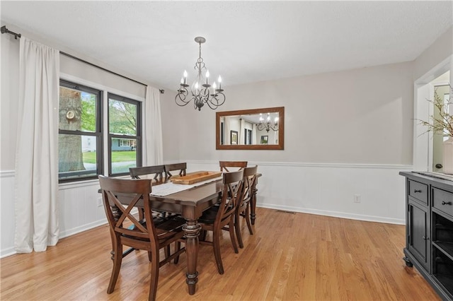 8039 Kessler St, Overland Park, KS 66204 - dining area with a chandelier, light wood-style floors, and wainscoting