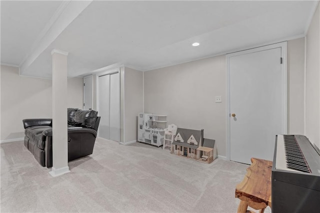 8039 Kessler St, Overland Park, KS 66204 - sitting room featuring carpet flooring, crown molding, and recessed lighting