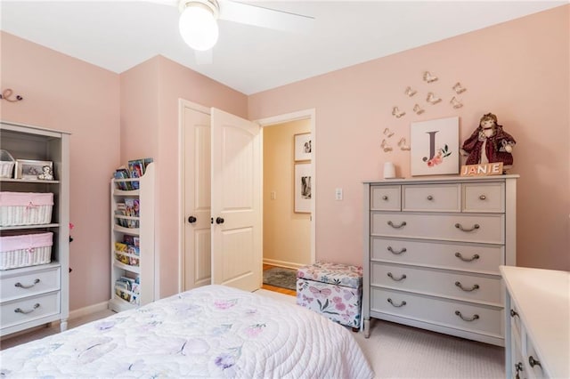 8315 Sagamore Rd, Leawood, KS 66206 - bedroom featuring light colored carpet and ceiling fan