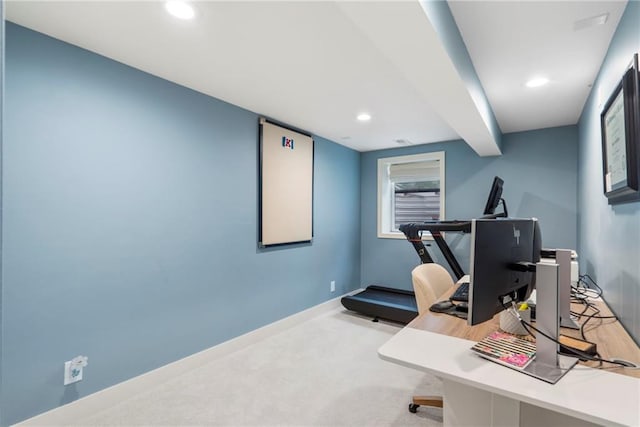 8315 Sagamore Rd, Leawood, KS 66206 - carpeted home office with recessed lighting and beam ceiling