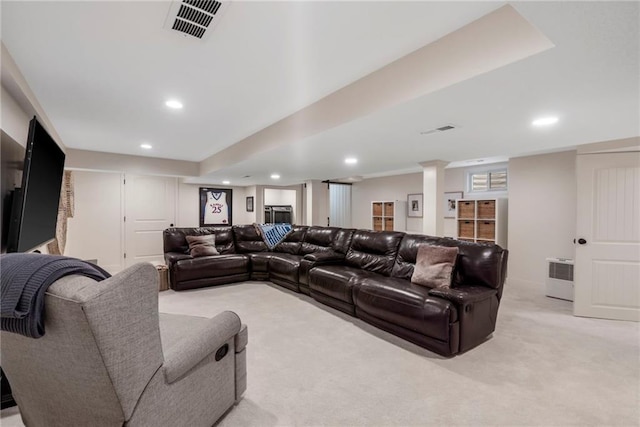 8315 Sagamore Rd, Leawood, KS 66206 - living area featuring light carpet and recessed lighting