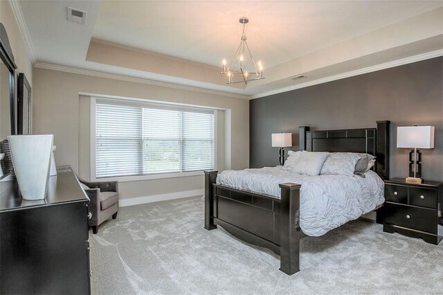 18421 Caenen St, Overland Park, KS 66013 - bedroom featuring carpet, a chandelier, a raised ceiling, and crown molding