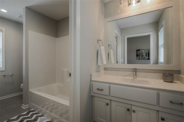 18421 Caenen St, Overland Park, KS 66013 - full bathroom featuring vanity, tile patterned flooring, and tub / shower combination