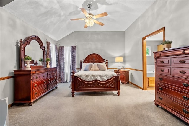 17014 E 45th St S, Independence, MO 64055 - bedroom with light carpet, vaulted ceiling, and ceiling fan
