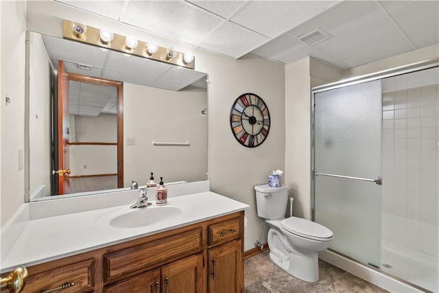 17014 E 45th St S, Independence, MO 64055 - bathroom featuring a shower stall, vanity, and a drop ceiling