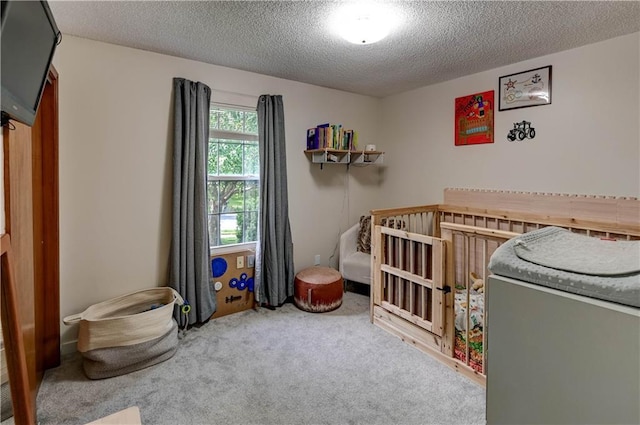 2013 NE Summerfield Ct, Blue Springs, MO 64029 - carpeted bedroom with a textured ceiling and a nursery area