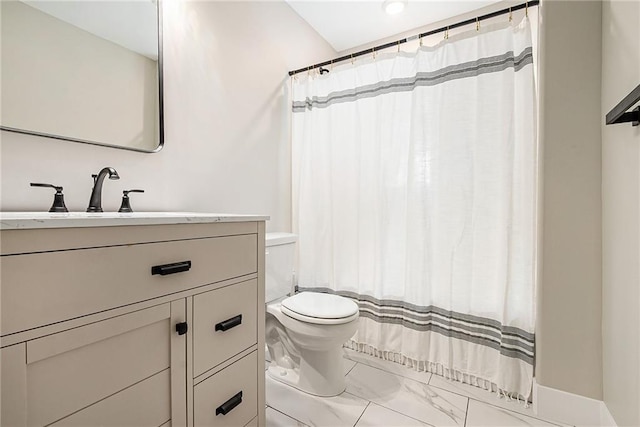 51 SE 208th St, Holt, MO 64048 - bathroom with marble look tiles, vanity, and a shower with curtain