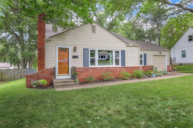 7000 Dearborn St, Overland Park, KS 66204 - bungalow-style home with an attached garage, brick siding, a chimney, and roof with shingles