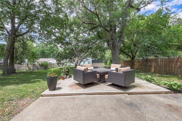 7000 Dearborn St, Overland Park, KS 66204 - fenced backyard with an outdoor hangout area and a deck