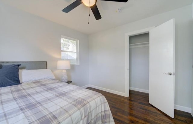 2507 E 69th St, Kansas City, MO 64132 - bedroom with wood finished floors, a closet, and a ceiling fan